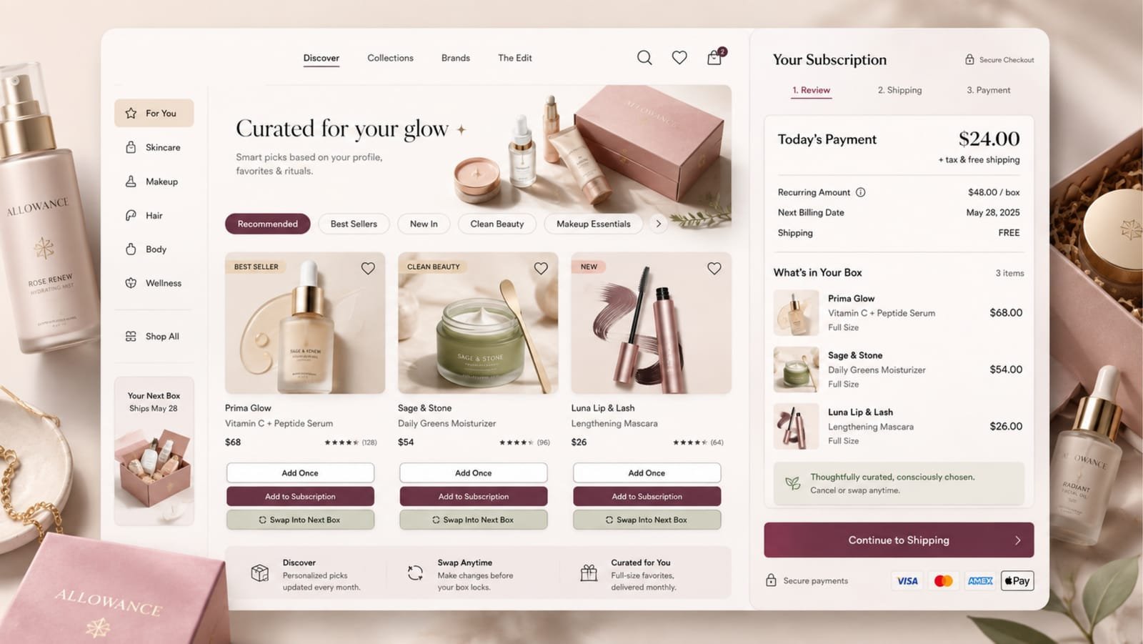 Allowance's curated discovery page and subscription checkout