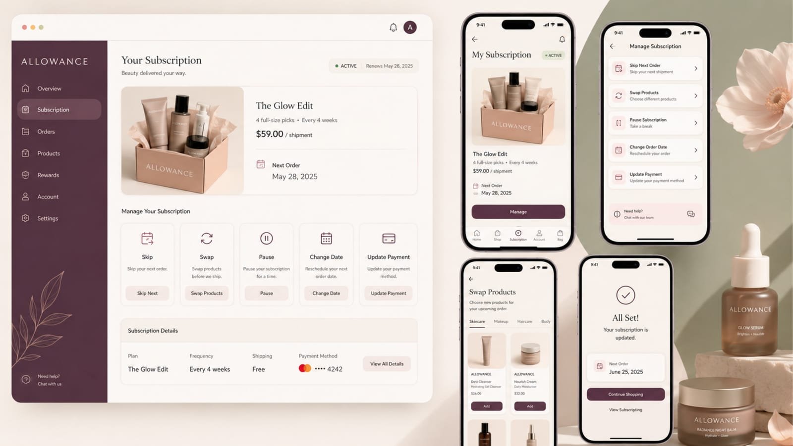 Subscription management on desktop and mobile