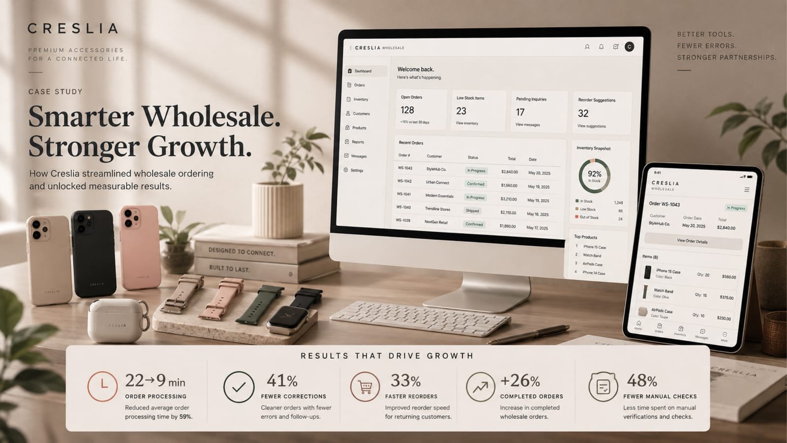 The wholesale portal on desktop and tablet, with results