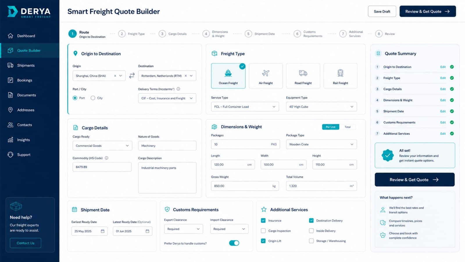 The smart freight quote builder