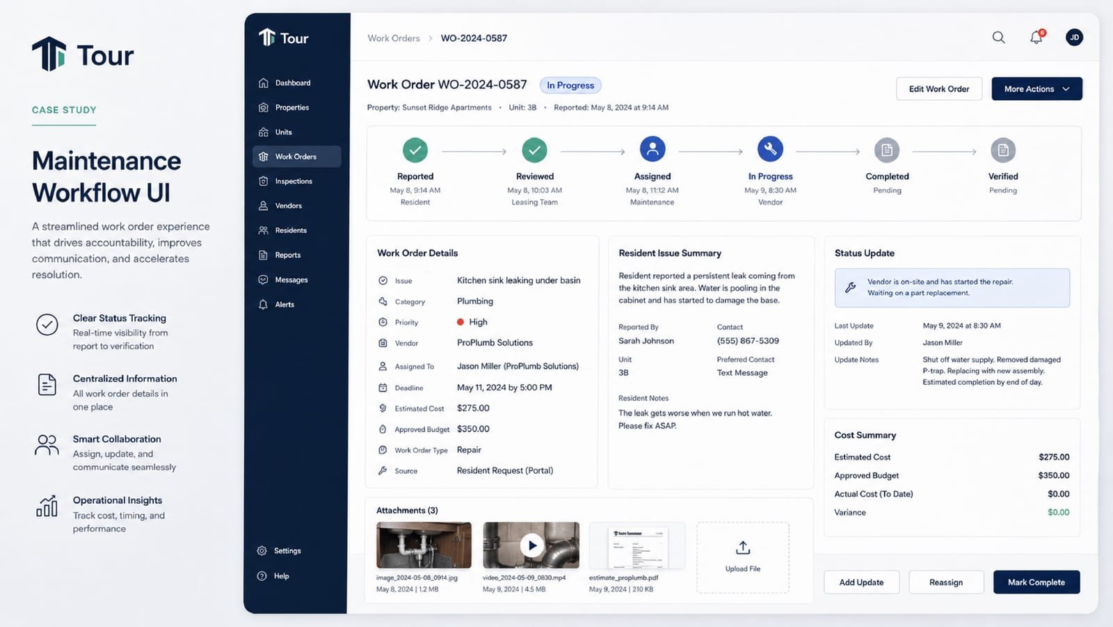 Maintenance workflow for a single work order
