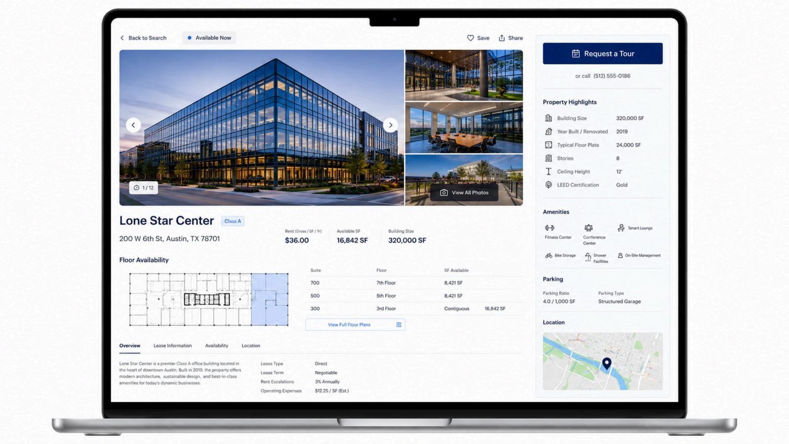 Commercial property detail with floor availability