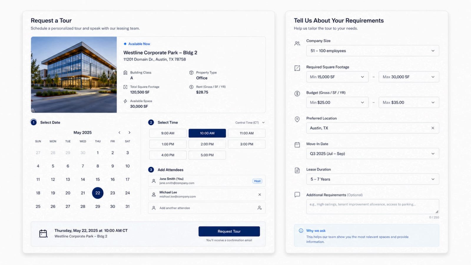Tour booking and requirements flow