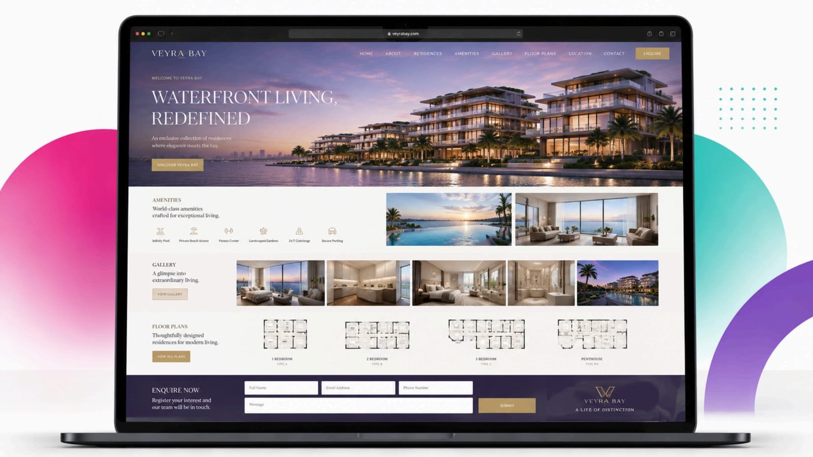 Before: the original homepage, with static floor plans and a generic enquiry form