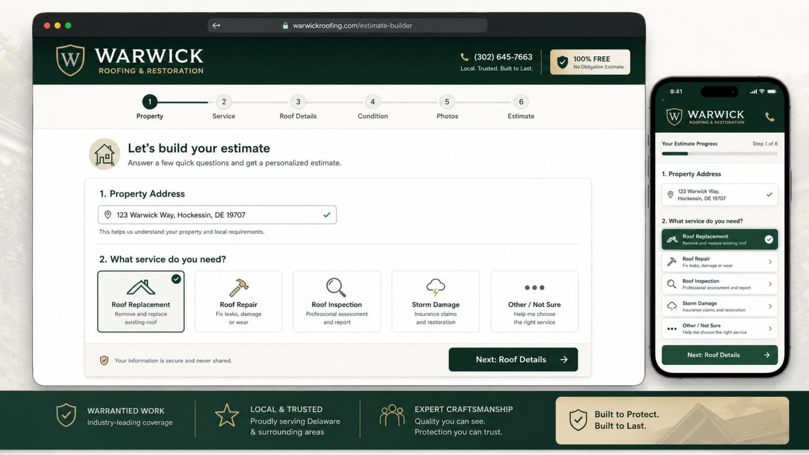 The guided estimate builder on desktop and mobile