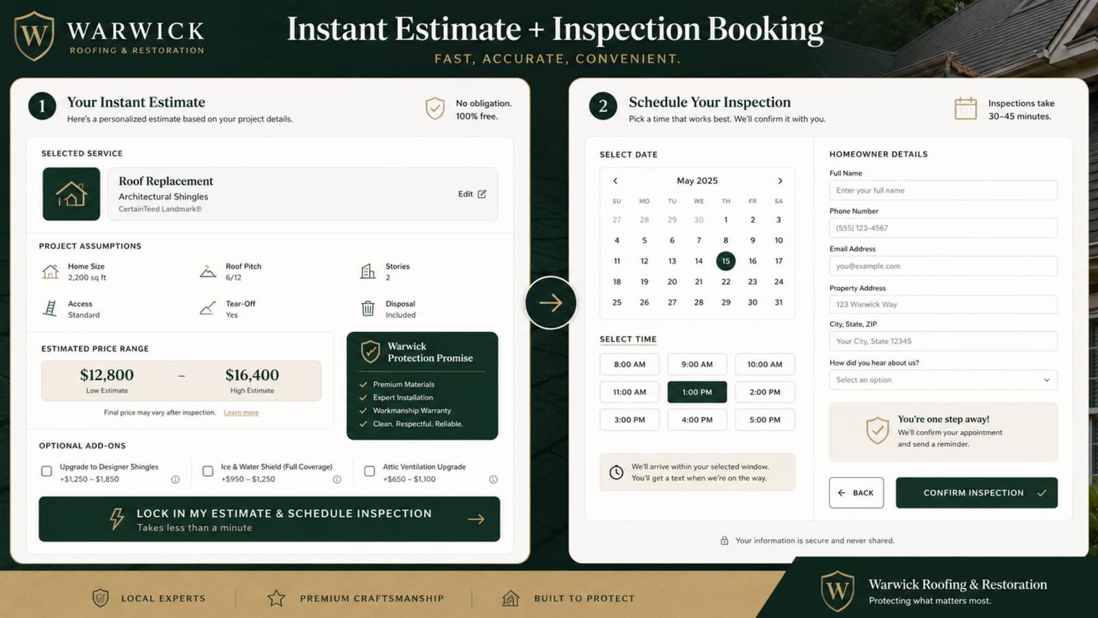 Instant estimate and inspection booking