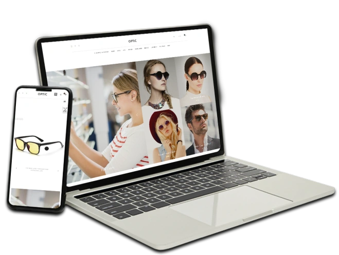 Stylish eyewear store website created by custom web development.