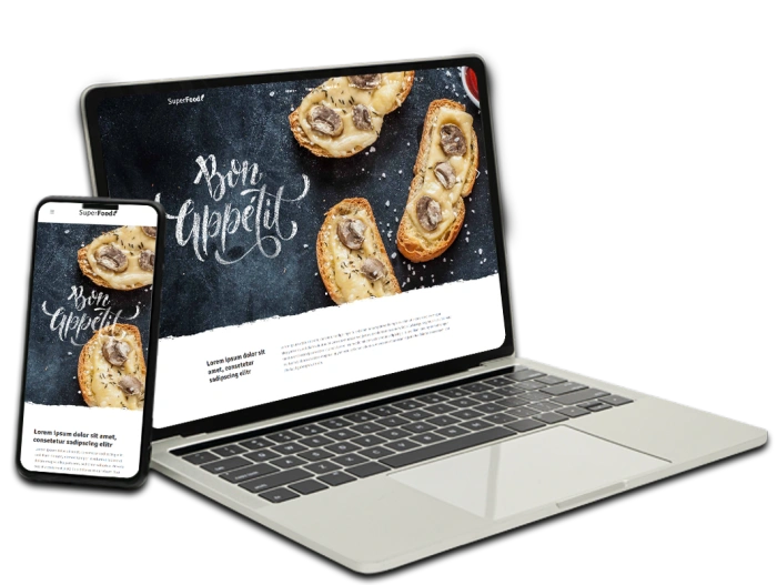 Modern food blog website showcasing gourmet recipes, created by top website developers