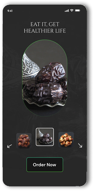 A sleek app screen showcasing premium dates with the tagline 