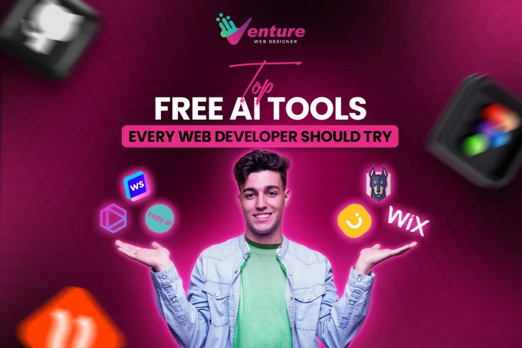 Young developer showcasing top free AI tools for enhancing web development and efficiency.
