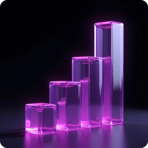 A glowing bar graph in pink, representing consistent growth and a proven track record in social media marketing success.
